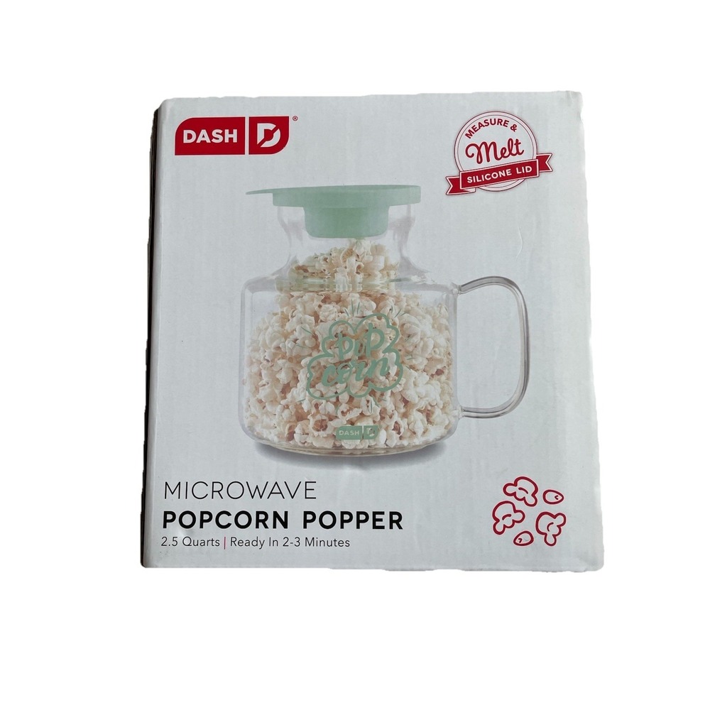 NEW Dash Microwave Popcorn Popper 2.5 Quarts Glass Silicone Lid With Recipe Book
